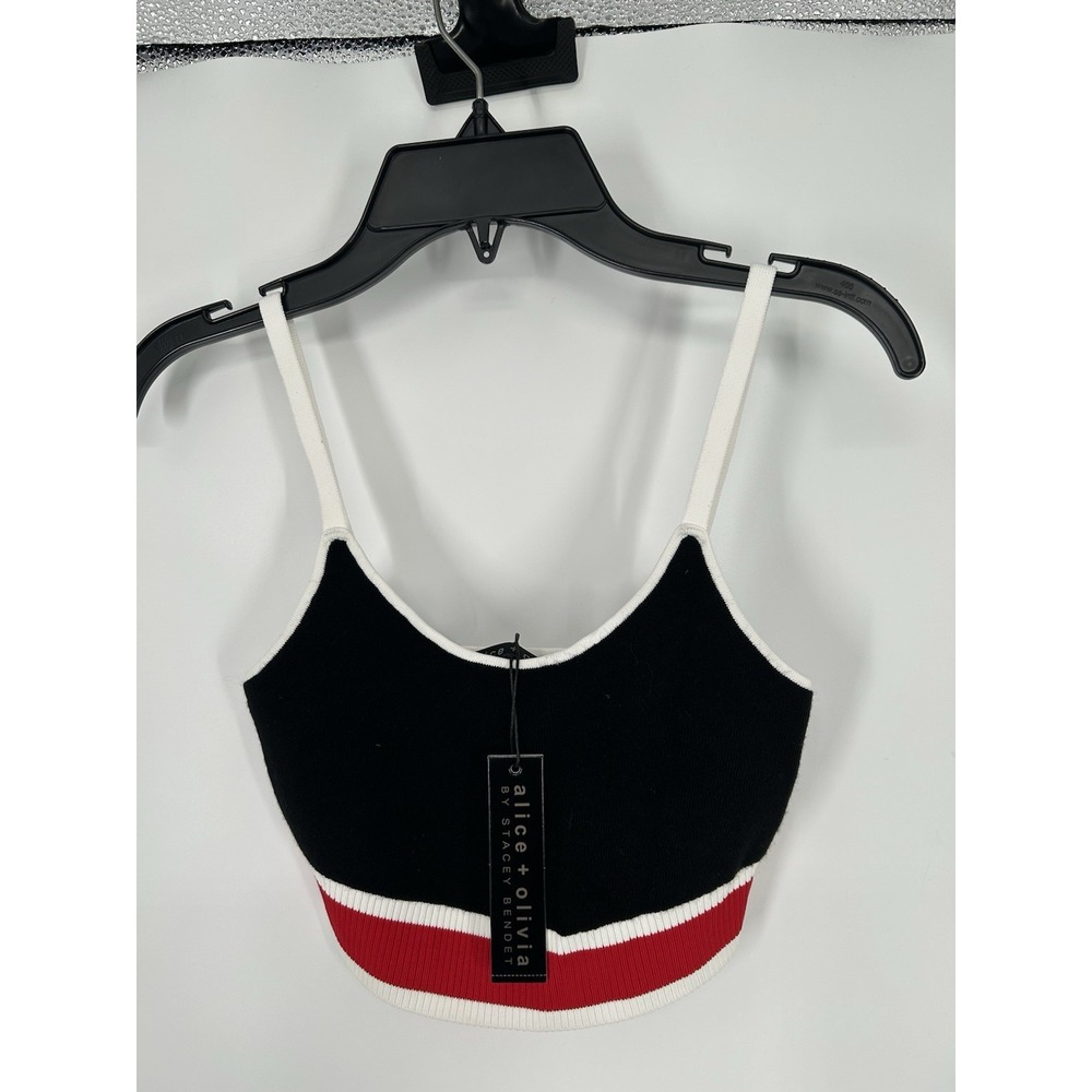 Alice + Olivia Maude Bralette Tank Top Shirt Wool Blend Red Black Striped XS